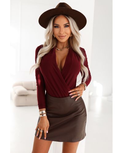  375-9 Stylowe kobiece BODY z kopertowym dekoltem - bordowe 